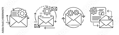 Email management, processing, and automation line icons set