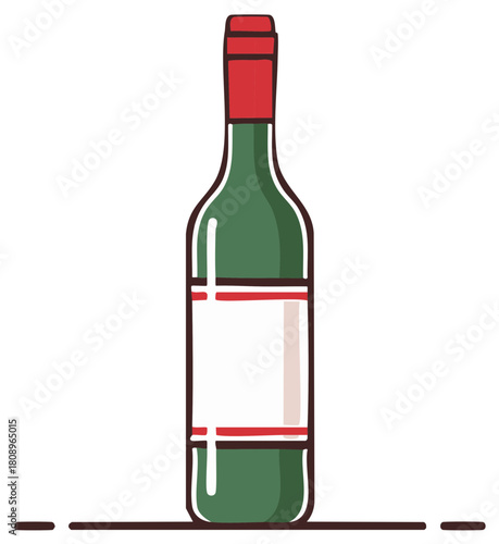 Red wine bottle with blank label simple vector icon illustration