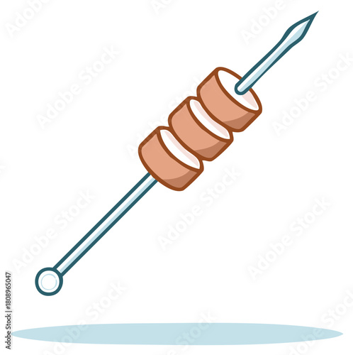 Grilled sausage on a skewer illustration. Food on a stick cartoon style, ready for cooking.