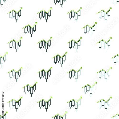 Trading Analysis vector Candlestick Chart with arrow seamless pattern in outline style