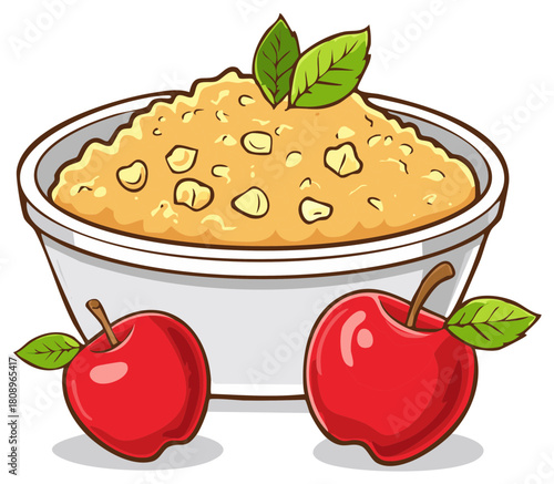 Wholesome Bowl of Oatmeal Topped with Nuts and Fresh Apples Fruit