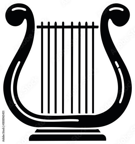 Elegant Black Harps: Classic String Instrument Illustration, Music Symbol, Greek Antique