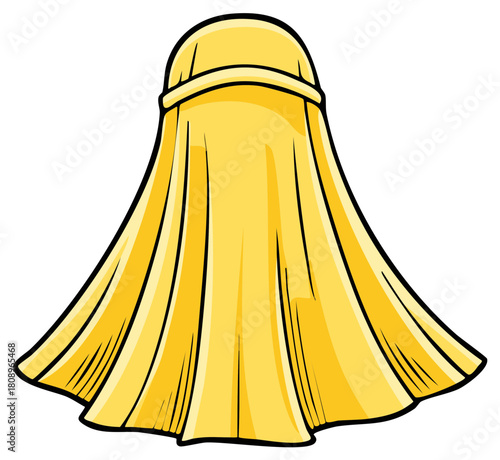A draped yellow headdress or veil covering the head and upper body in simple cartoon style
