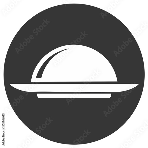 Elegant food service icon depicting covered dish in minimalist circular logo design