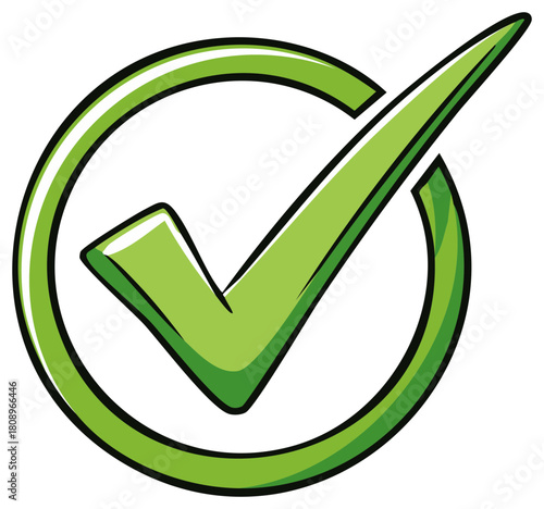 Hand Drawn Green Check Mark in Circle Approval Icon Illustration