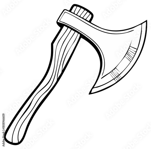 Classic Woodcutter's Axe Illustration Sharp Blade Tool Hand Axe Drawing Wood Chopping Lumberjack Implement