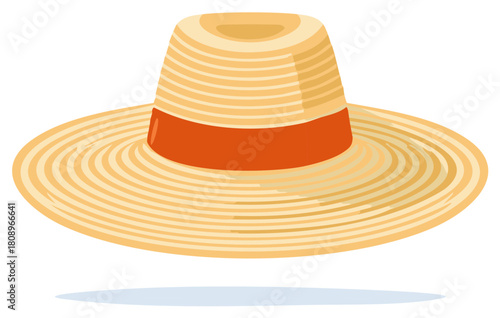 Classic wide brim straw hat with an orange band for summer beach vacations