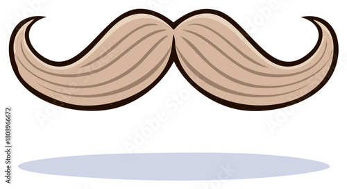 Stylized cartoon mustache with curled ends and a shadow illustration