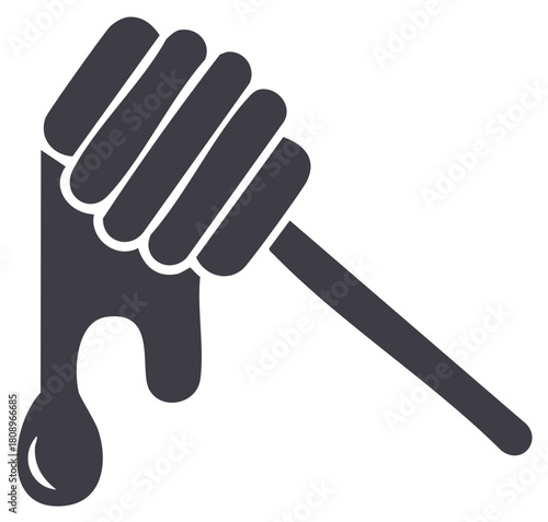 Dark Silhouette Icon of a Honey Dipper with Dripping Honey