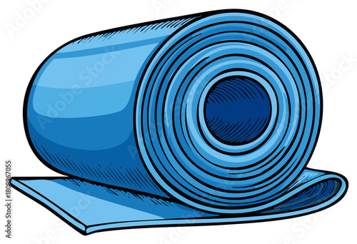Rolled Up Exercise Mat Yoga Pilates Fitness Training Equipment Blue Color Illustration