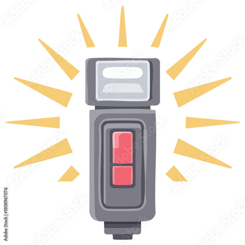 Cartoon illustration of a camera flash with beams of light emanating from it