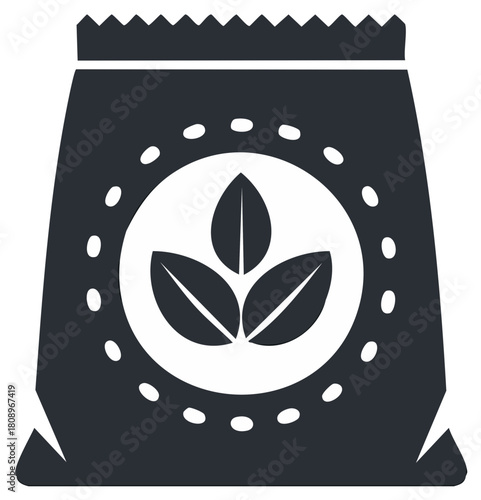 Stylized plant seed packet icon with three leaves symbol for natural gardening and agriculture