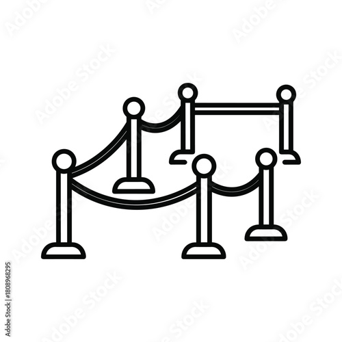 Stanchions with ropes for crowd control, queue management, and vip events, isolated on