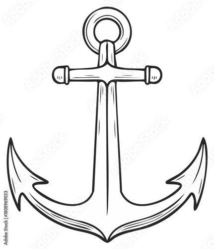 Single Simple Black and White Anchor Illustration Featuring Sharp Flukes and Classic Design for Nautical Themes