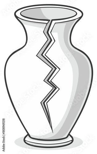 Cartoon illustration of a white ceramic vase with a zigzag crack symbolizing damage and fragility