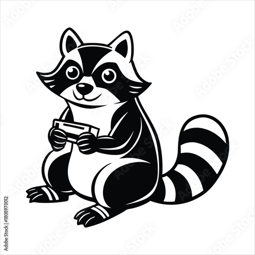 Funny raccoon playing video games with a joystick