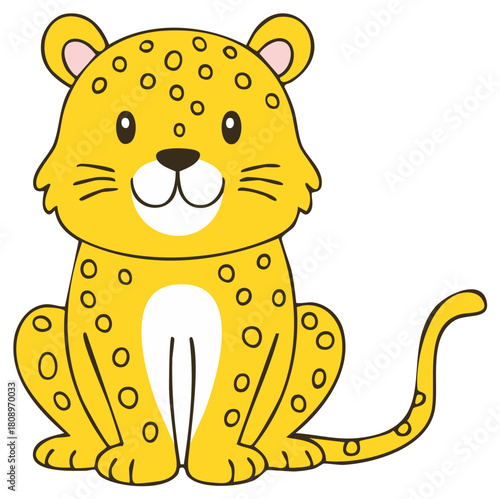 Cute cartoon cheetah sitting looking forward with yellow fur and black spots