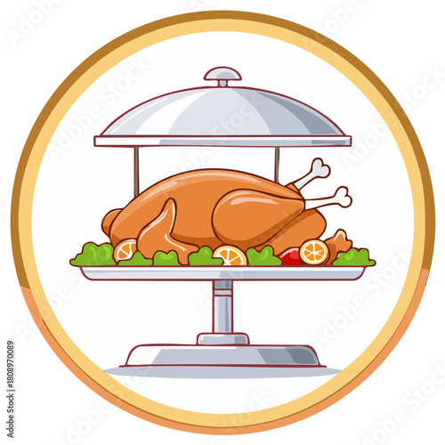 A whole roasted chicken with herbs and citrus on a serving platter