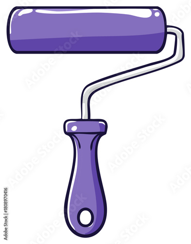 Illustration of a Purple Paint Roller with White Handle for Home Painting Projects or Crafts Projects