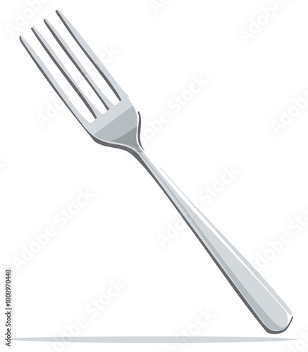 Shiny Silver Dining Fork Isolated Object with Three Prongs and Smooth Handle