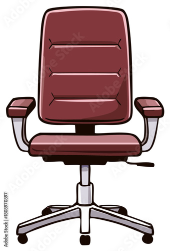 Burgundy Office Chair with Armrests and Five-Star Base with Casters