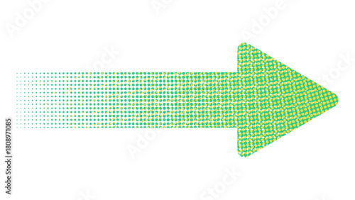 ハーフトーンの粒子で描かれた右向き矢印のイラスト