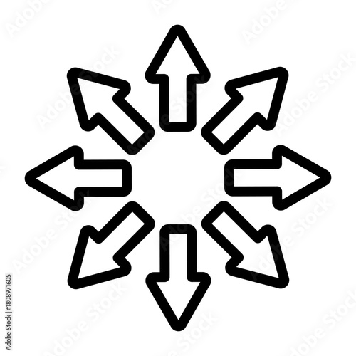 八方向に広がる矢印を配置したベクター形式の案内イラスト