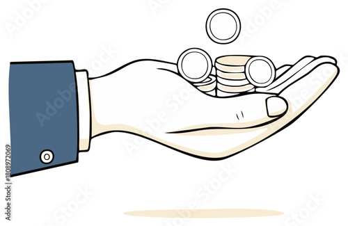 Hand in Suit Holding Stack of Coins Financial Transaction Illustration