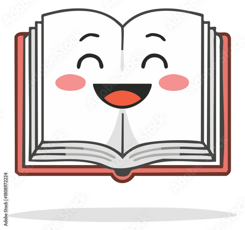 Cute Cartoon Book with Happy Expression Reading, Educational Literature and Smiling Face
