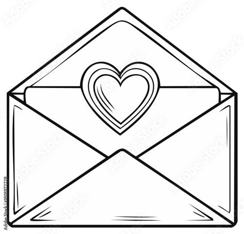 Open Envelope with Heart Symbol Inside, Valentine's Day Love Letter Concept