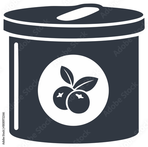 Closed container with blueberry motif for kitchen storage or preserving products