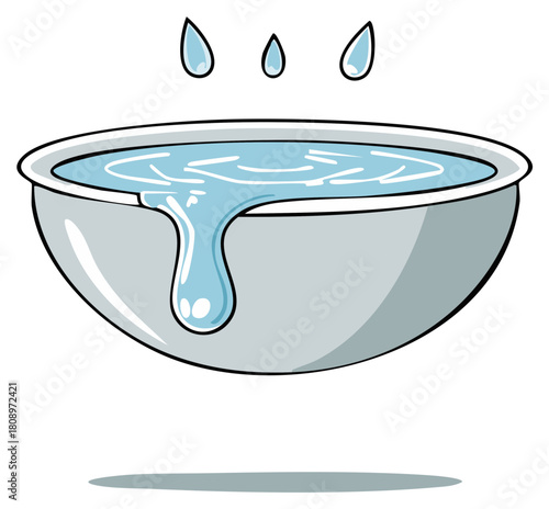 Water dripping from a overflowing bowl into a puddle illustration