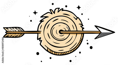 Arrow hits target, illustration.  Archery target and arrow, vector drawing.