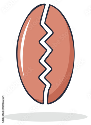 Broken eggshell with a jagged crack and cast shadow