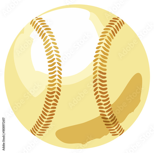 Isolated image of a yellowish baseball featuring detailed stitching, capturing sport essence and game day spirit in a graphic style