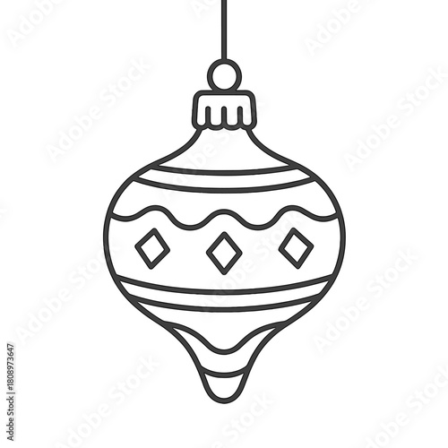 Elegant Christmas Ornament. Simplified Christmas ornament with delicate line detailing, hanging as if suspended in mid-air. The ornament features subtle curves and. Vector illustration
