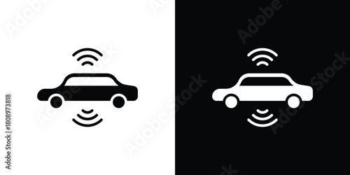 Autonomous car icon in glyph shilhouette black and white colors