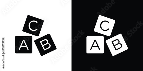 Baby ABC cubes icon in glyph shilhouette black and white colors