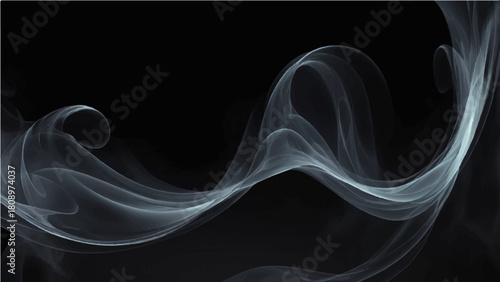 Abstract black background with artistic blue smoke curves and dynamic light lines for a flow vector illustration wallpaper design