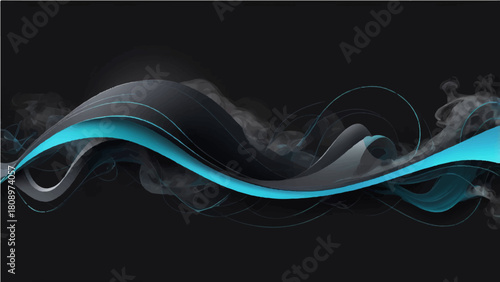 Abstract blue smoke wave motion background design with dynamic curve lines