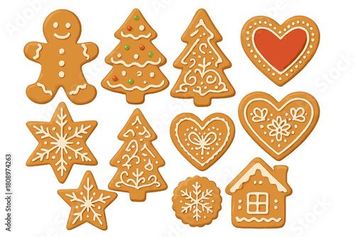 Charming Christmas Cookies. Charming set of Christmas gingerbread cookies, featuring a mix of classic holiday shapes such as trees, hearts, and snowflakes. Each. Vector illustration