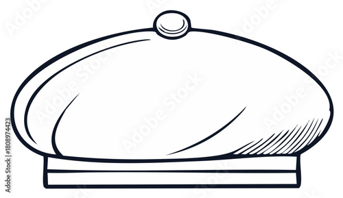 Line art illustration of a chef's hat with a button on top