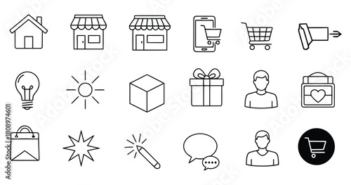 Hand drawn doodle icons set for e commerce and business