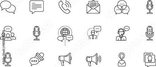 Hand drawn communication and media icon set illustration