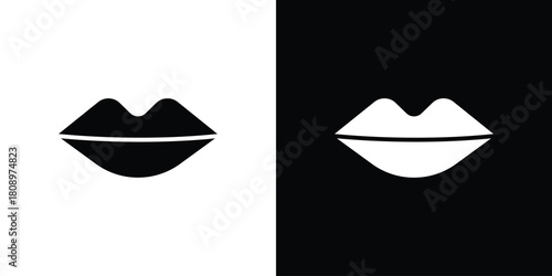 Big lips icon in glyph shilhouette black and white colors