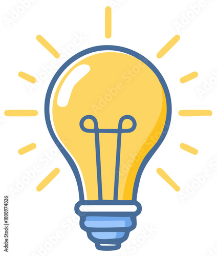 Bright yellow light bulb shining as a symbol of a great idea, creativity, and inspiration