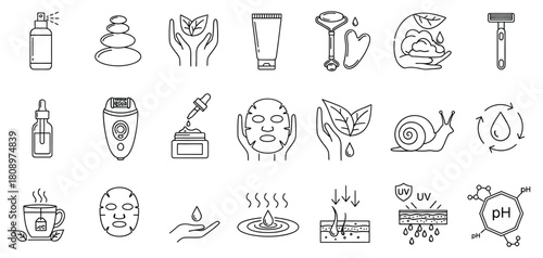 Skincare and beauty product icons in a vector set