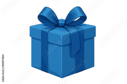Blue Gift Box. Square gift box adorned with a sleek blue ribbon and bow, set against a smooth finish. The box's vibrant blue hue contrasts with the subtle texture,. Vector illustration