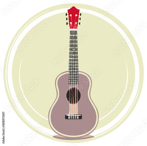Stylized Illustration of a Ukulele Musical Instrument on a light yellow background