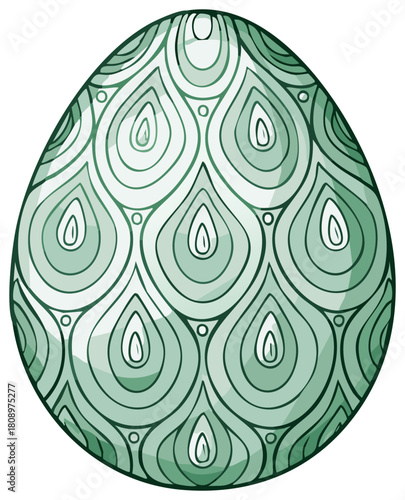 Elegant decorative egg with intricate organic concentric droplet pattern in shades of green
